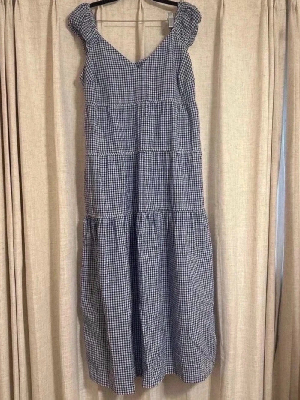 Blue Gingham Tiered Maxi Dress - Medium